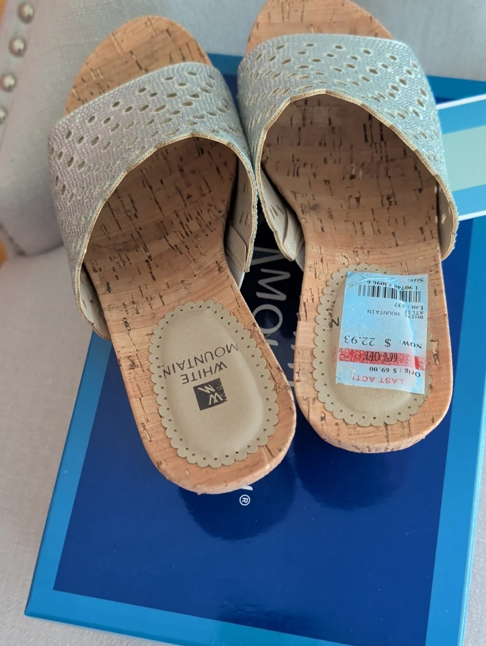 White Mountain Metallic Silver Perforated Wedge Slide Sandals